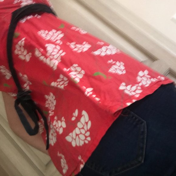 Red Empire Waist Top with Tie & Puffy Tank Sleeves - Picture 2 of 5